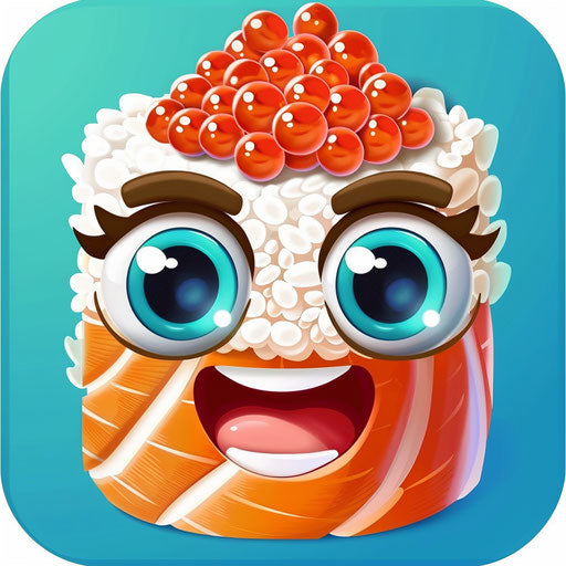 Cute sushi roll on vibrant blue background