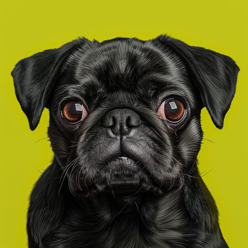 Pug clipart in a photorealistic style on a flat chartreuse background