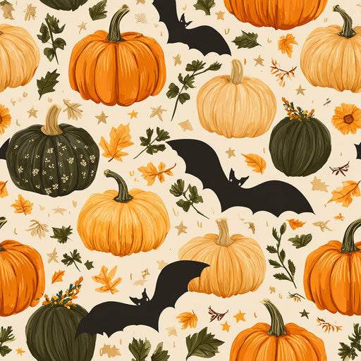 Cheerful Halloween Vibes with Bats and Pumpkins