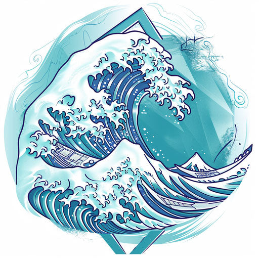 Stylized Japanese wave in geometric clipart style