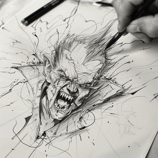 Dynamic flat tattoo sketch of a lively vampire