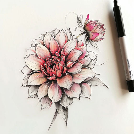 Minimalist style sketch of pastel shades dahlia tattoo