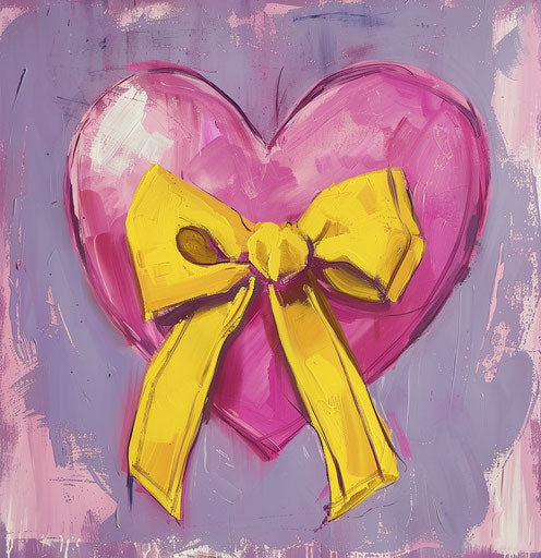 Pink heart with yellow bow, feminine and vibrant style
