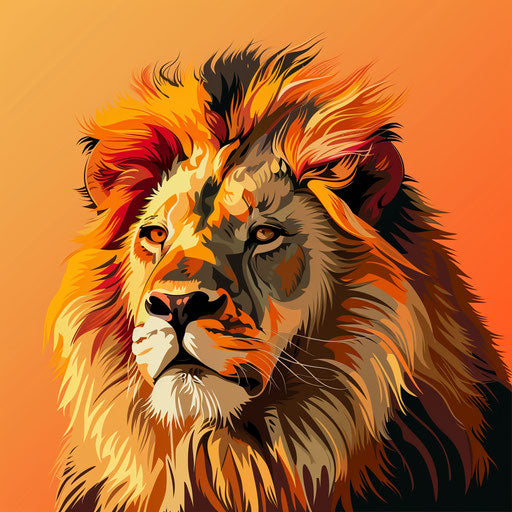 Realistic lion illustration on sunset orange background