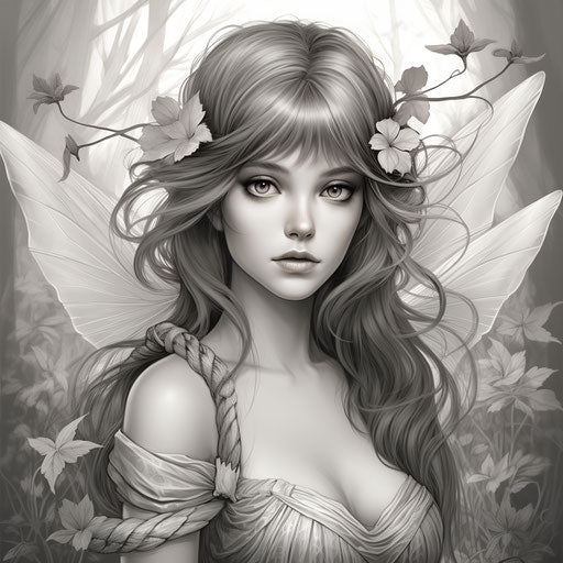 The fairy in autumn in black and white coloring pages