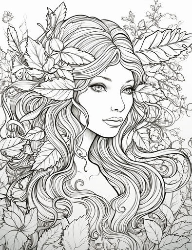 Fairy with long hair and leaves, free coloring pages