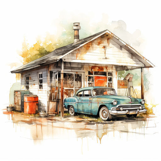 Garage clipart in the style of Oil painting, on a white background