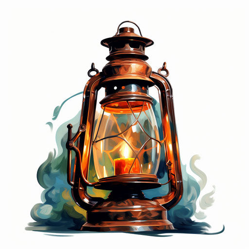 Lantern clipart in the style of Oil painting, on a white background