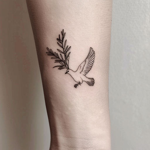Minimalist sketch of a dove with an olive branch