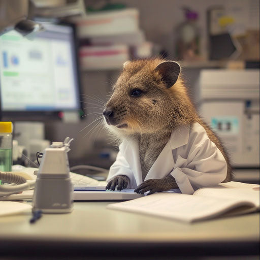 A quokka scientist working on innovative environmental solutions