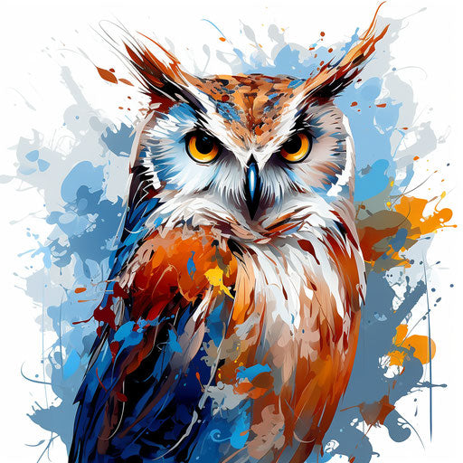 Owl in Impressionistic Art style, on white background