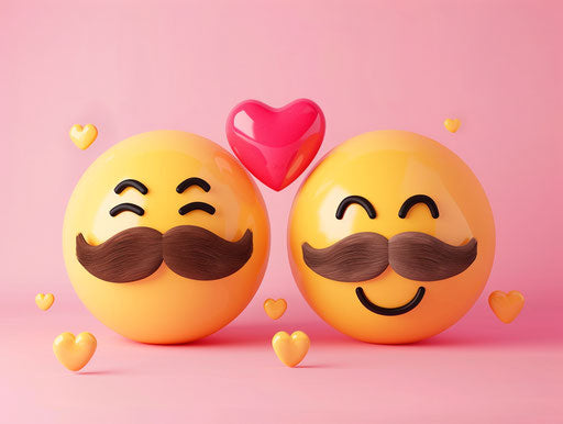 Smiling yellow faces with mustaches and pink hearts