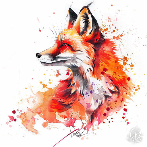 Vibrant watercolor fox on pure white background