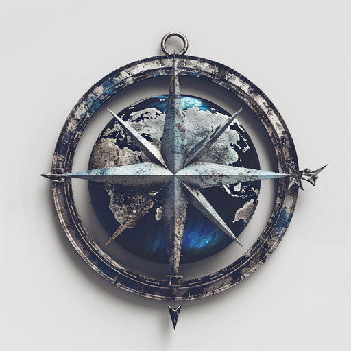 Compass rose with globe, global military service, white background
