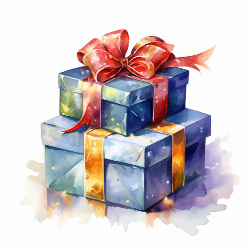 Christmas gift art in the style of oil painting on white background