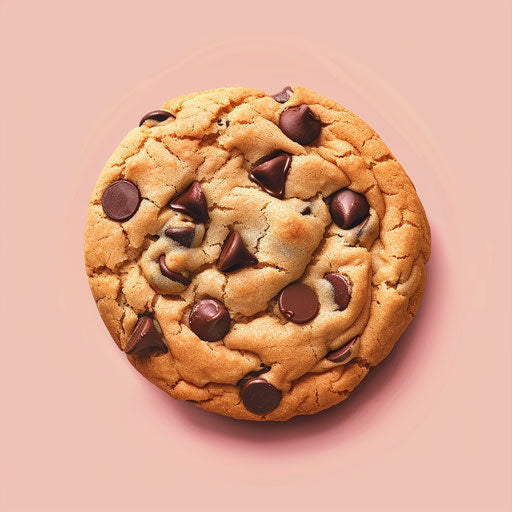 Realistic chocolate chip cookie on dusky rose backdrop
