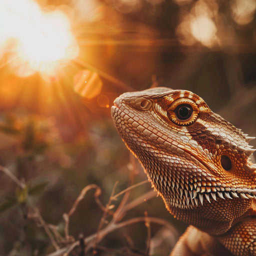 Bearded dragon's gaze in the golden hour