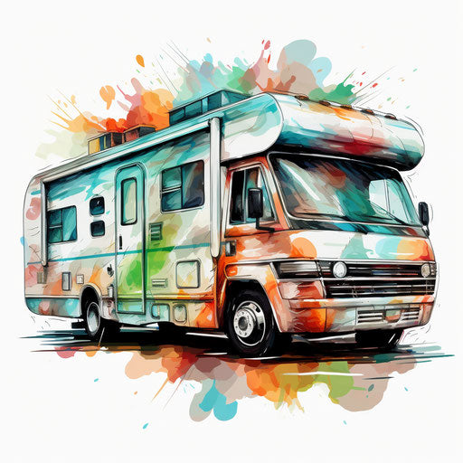 Camper clipart in the style of Impressionistic Art, on white background