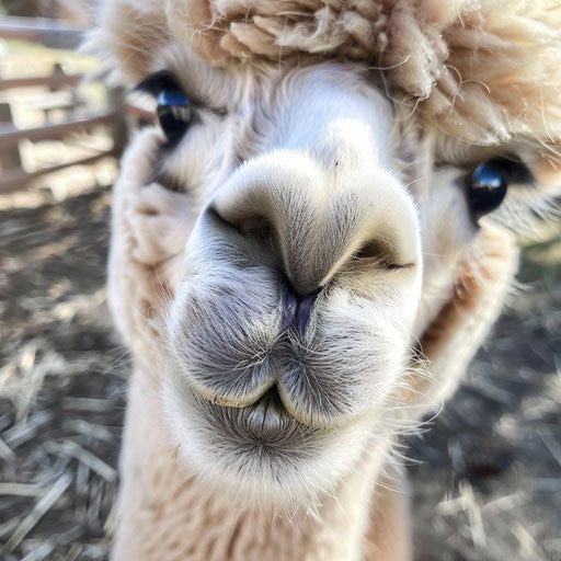 Subtle smile of an alpaca, a joyful moment up close