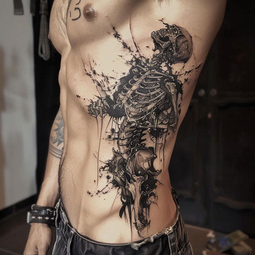 Rib tattoos for men, dark fantasy style