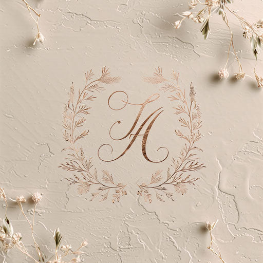 Sophisticated luxury logo with delicate, cursive fonts and a soft pastel background