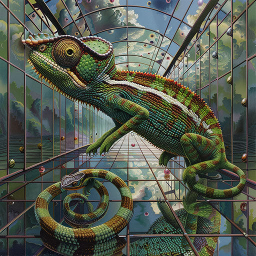 Chameleon reflecting infinite versions in a mirrored room
