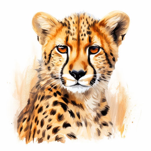 Cheetah artwork in the style of Oil painting, on white background