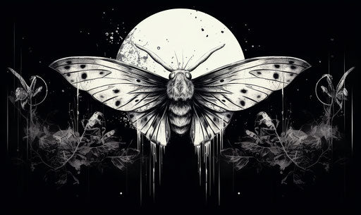 Nighttime tattoo design with moth, owl, dragonfly or butterfly