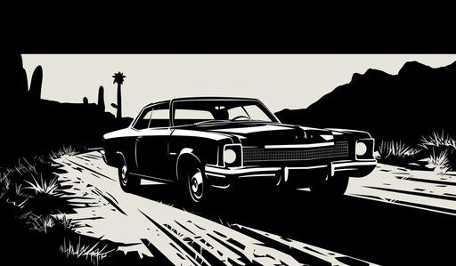 Gritty Hollywood glamour car outline, clean sharp inking