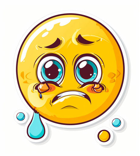 Yellow smiley face crying tears, cute cartoon style