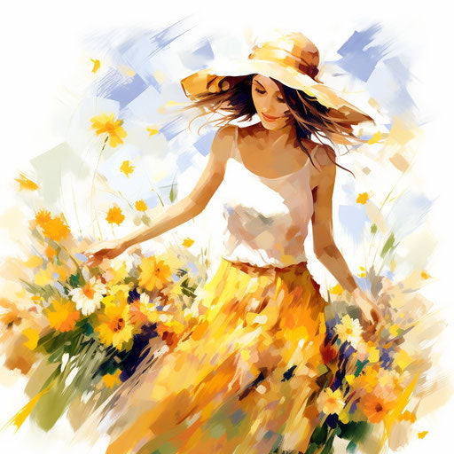 Summer clipart in the style of Impressionistic Art, on a white background