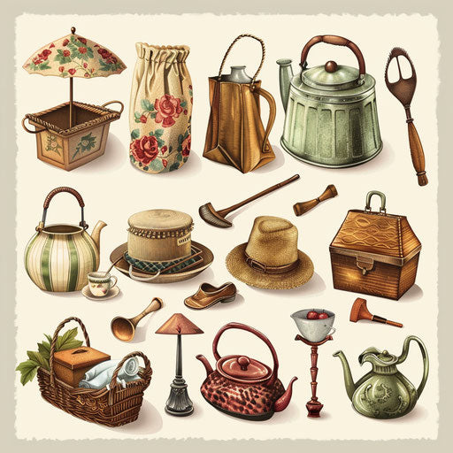 Realistic yard sale clip art on beige background
