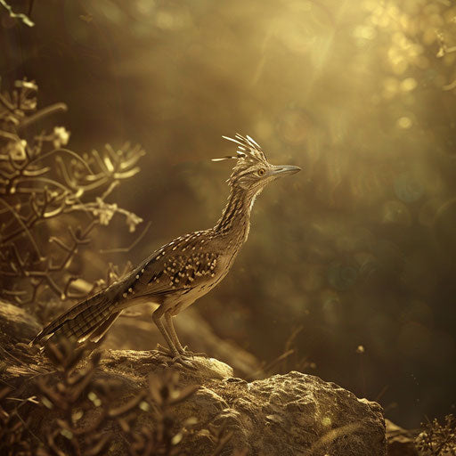 Bird running on the road in a serene and poetic scene