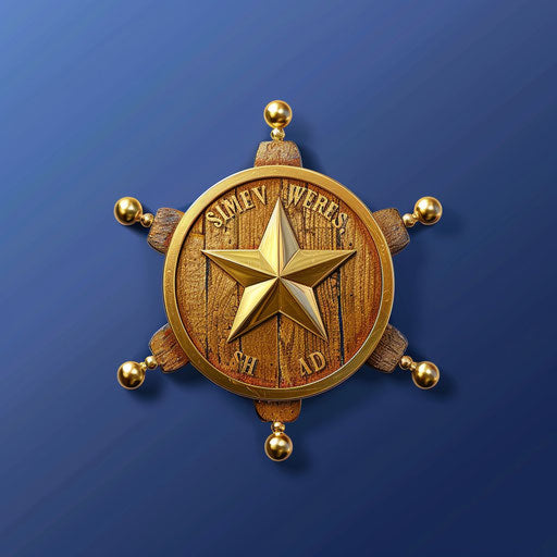 Realistic sheriff badge on royal blue background