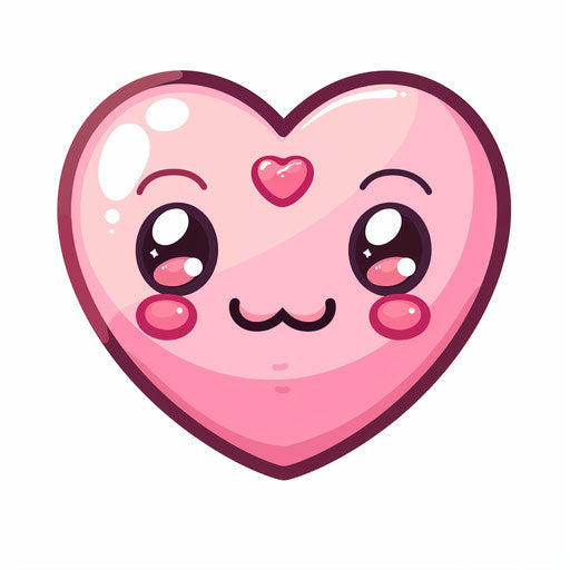 Pink cute heart with face, kawaii style, vector