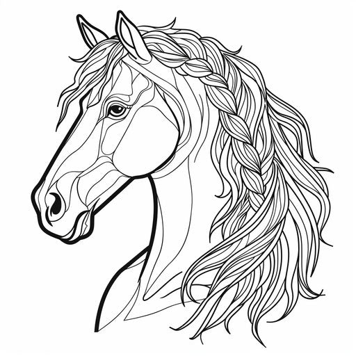Outline of horse with braided mane coloring page