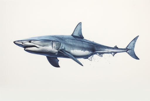 Blue shark in historical illustrations style