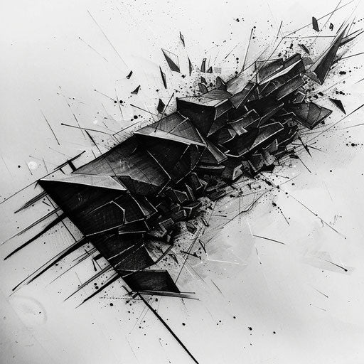 Black flag shattering into pieces - abstract sketch