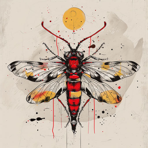 Bold and graphic tattoo sketch of a firefly