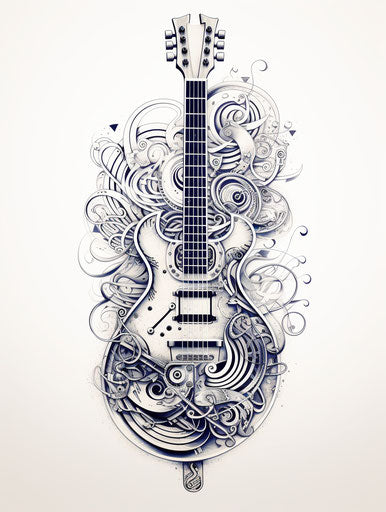 Electric guitar heart dotwork cybermysticpunk