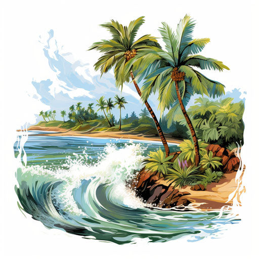 Tropical clipart in the style of oil painting, on a white background