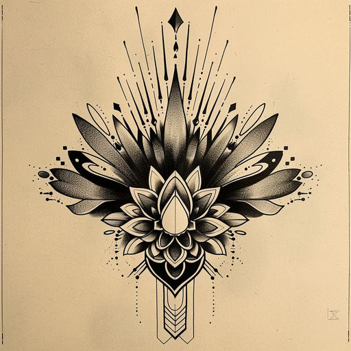 Art deco inspired flat tattoo sketch with a soul