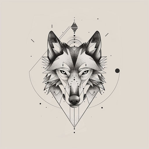 Minimalist sketch of a geometric wolf in black and white
