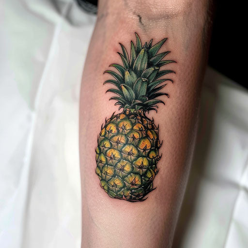Photorealistic pineapple tattoo with natural colors