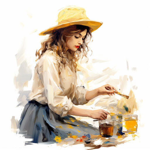 Playing in Oil Painting on White Background