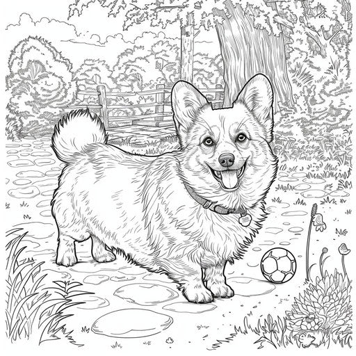 Corgi playing with a ball in a park