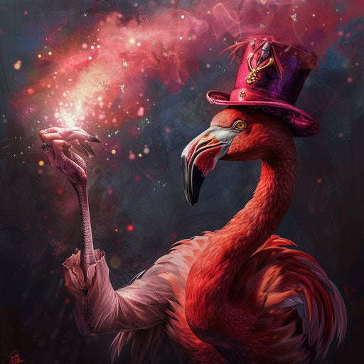 Flamingo magician in a mystical show