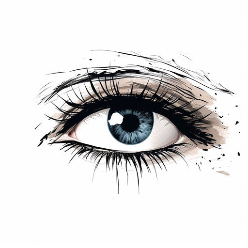 Eyelash artwork in Chiaroscuro Art style, on white background