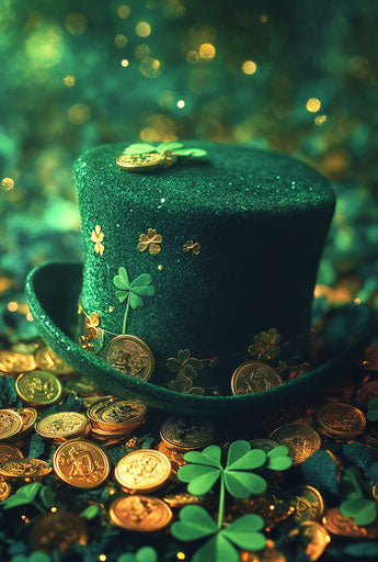 Green hat with shamrocks and gold coins - St. Patrick's Day