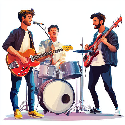 Realistic clipart of a music band, high-resolution, isolated